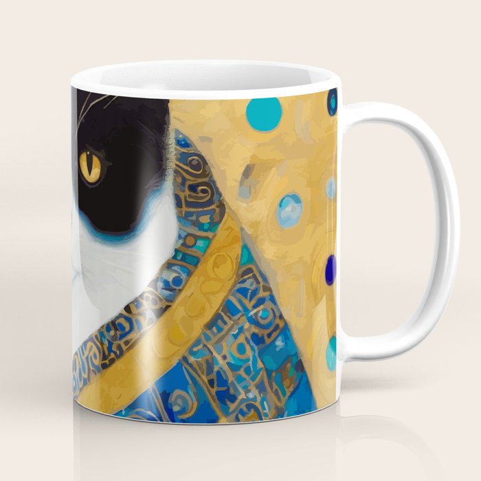 Klimt Tuxedo Cat with Golden Eyes Coffee Mug Gallery Image 1