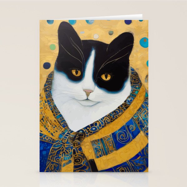 Klimt Tuxedo Cat With Golden Eyes Stationery Card Gallery Image 2