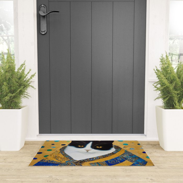 Klimt Tuxedo Cat with Golden Eyes Welcome Mat Gallery Image 3