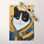 Klimt Tuxedo Cat with Golden Eyes Wrapping Paper Gallery Image 1