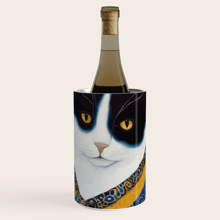 Klimt Tuxedo Cat with Golden Eyes Wine Chiller Gallery Image 1