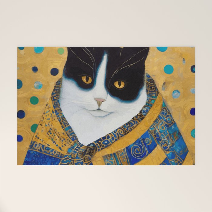 Klimt Tuxedo Cat with Golden Eyes Welcome Mat Gallery Image 1