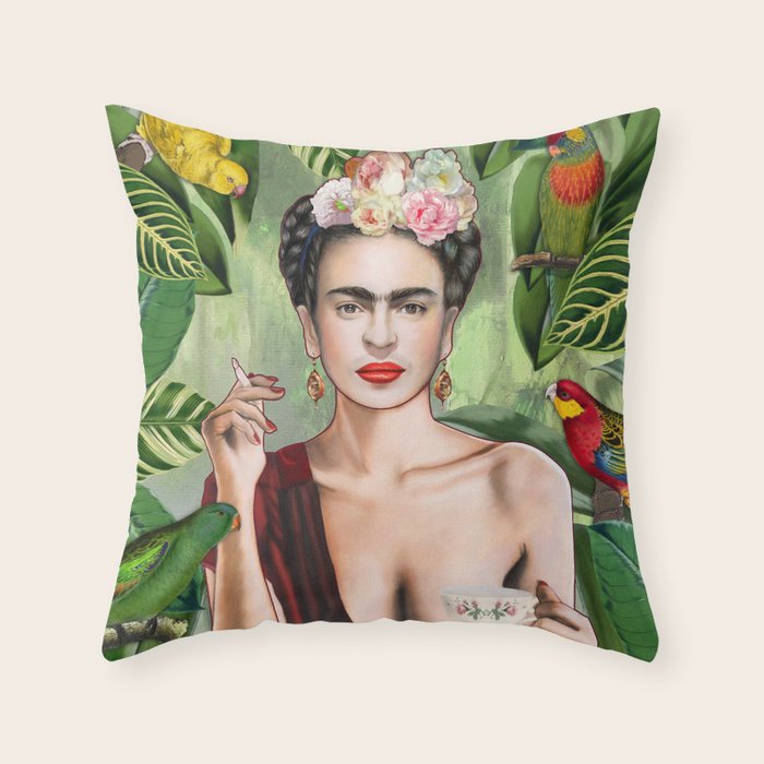 Frida con Amigos Throw Pillow Gallery Image 1