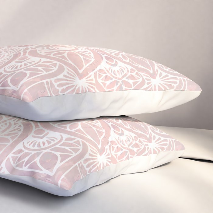 Mandala Yoga Love, Blush Pink Floral Pillow Sham Gallery Image 3