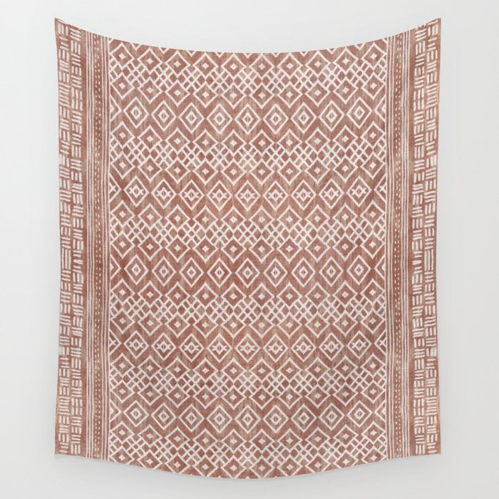 Terracotta boho geo mud cloth  Wall Tapestry Gallery Image 1