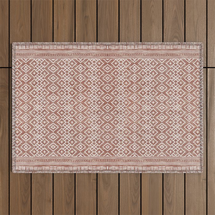 Terracotta boho geo mud cloth  Outdoor Rug Gallery Image 1