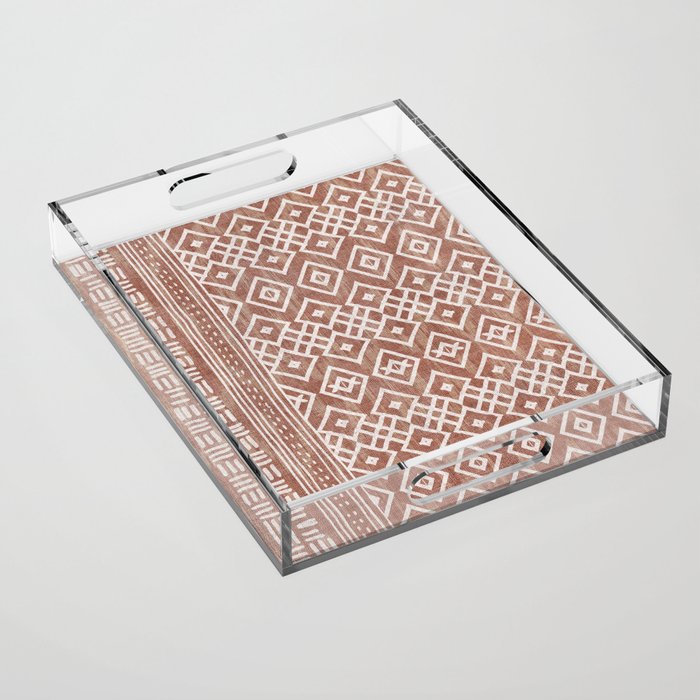 Terracotta boho geo mud cloth  Acrylic Tray Gallery Image 1
