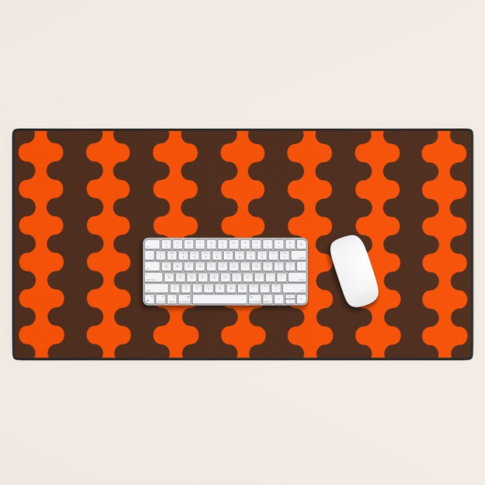 Retro Ogee A-Go-Go Vertical Stripes Pop Pattern in 70s Orange and Dark Brown Desk Mat Gallery Image 1
