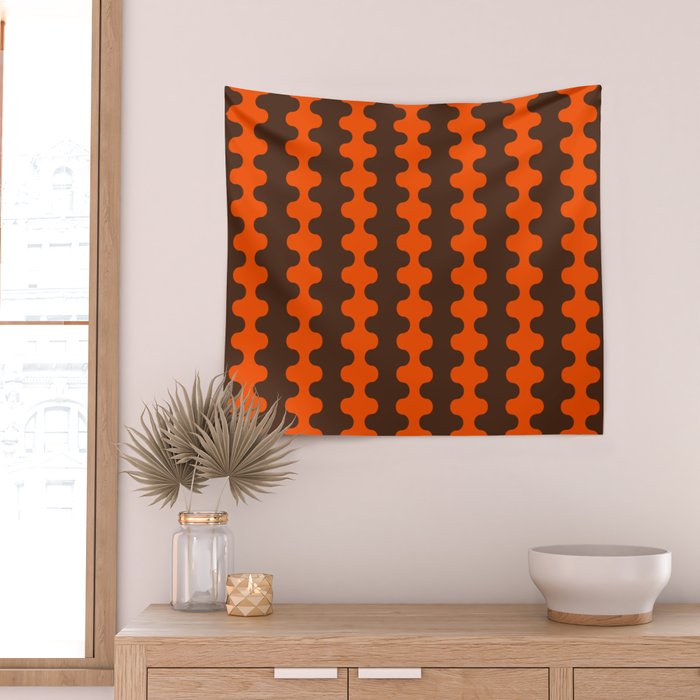 Retro Ogee A-Go-Go Vertical Stripes Pop Pattern in 70s Orange and Dark Brown Wall Tapestry Gallery Image 2