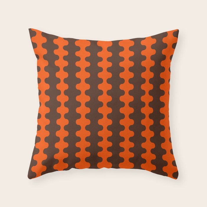 Retro Ogee A-Go-Go Vertical Stripes Pop Pattern in 70s Orange and Dark Brown Throw Pillow Gallery Image 6