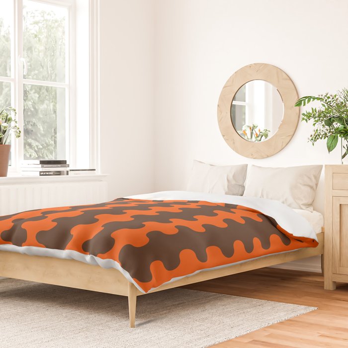 Retro Ogee A-Go-Go Vertical Stripes Pop Pattern in 70s Orange and Dark Brown Duvet Cover Gallery Image 2