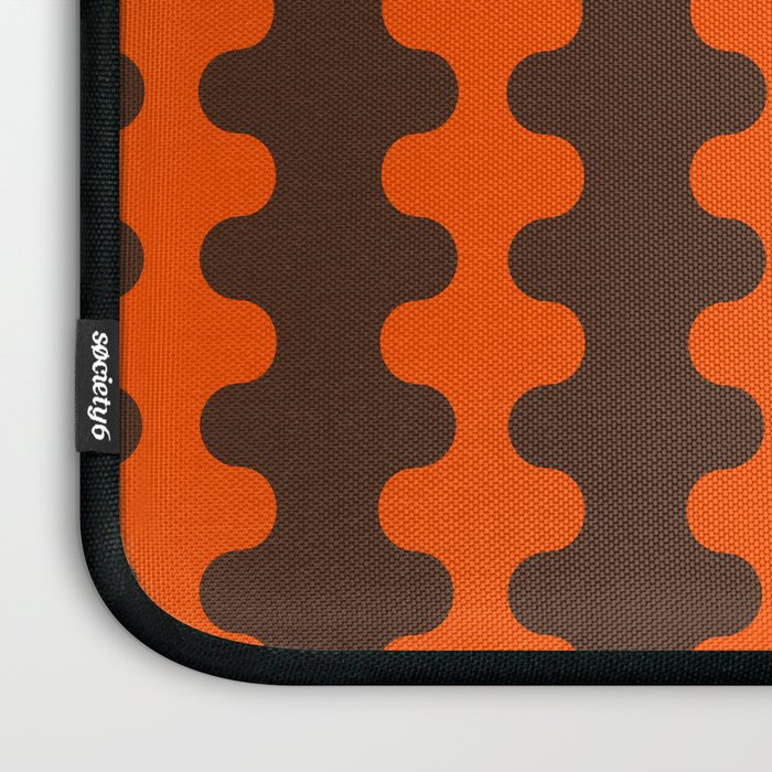 Retro Ogee A-Go-Go Vertical Stripes Pop Pattern in 70s Orange and Dark Brown Laptop Sleeve Gallery Image 3