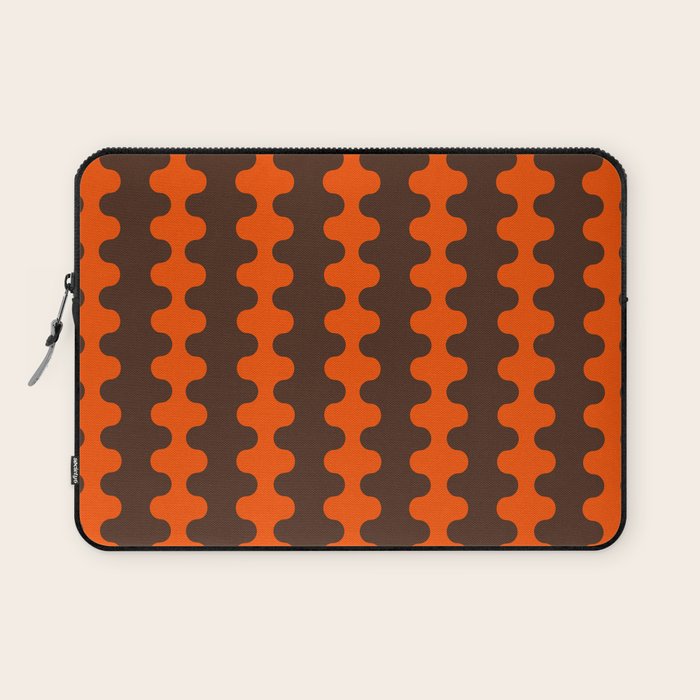 Retro Ogee A-Go-Go Vertical Stripes Pop Pattern in 70s Orange and Dark Brown Laptop Sleeve Gallery Image 1