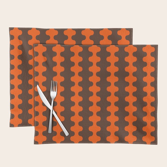 Retro Ogee A-Go-Go Vertical Stripes Pop Pattern in 70s Orange and Dark Brown Placemat Gallery Image 1
