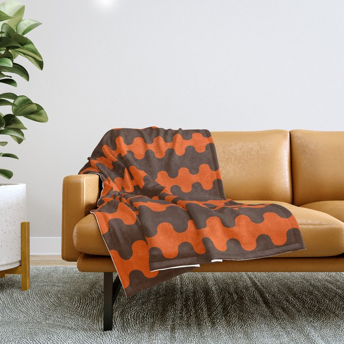 Retro Ogee A-Go-Go Vertical Stripes Pop Pattern in 70s Orange and Dark Brown Throw Blanket Gallery Image 1
