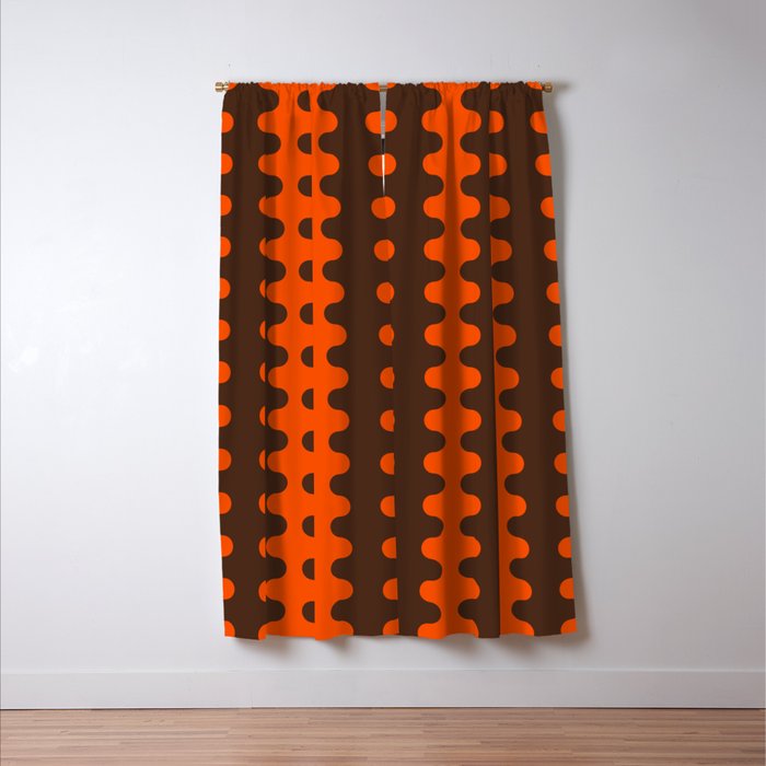 Retro Ogee A-Go-Go Vertical Stripes Pop Pattern in 70s Orange and Dark Brown Window Curtain Gallery Image 3