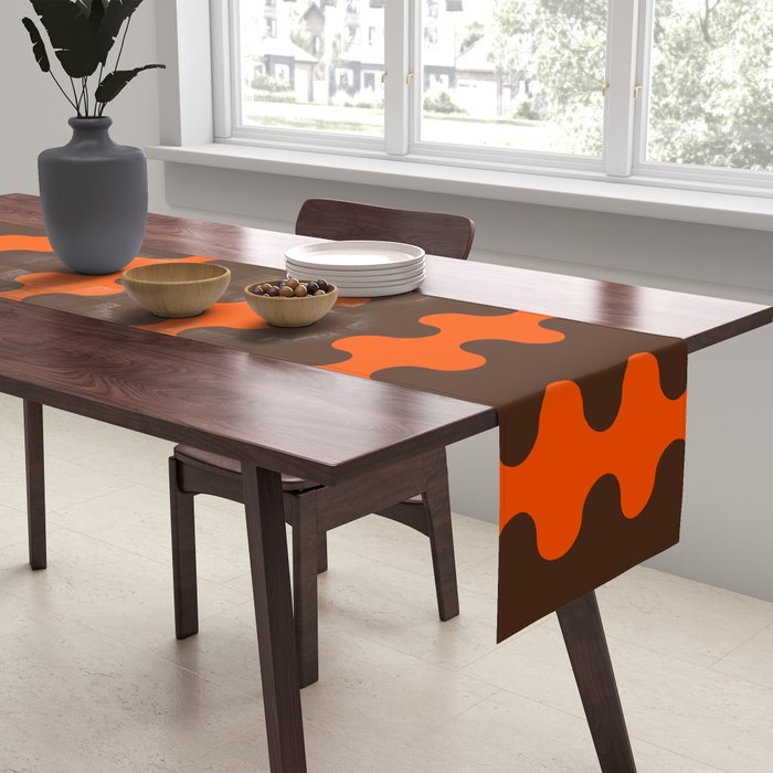 Retro Ogee A-Go-Go Vertical Stripes Pop Pattern in 70s Orange and Dark Brown Table Runner Gallery Image 2