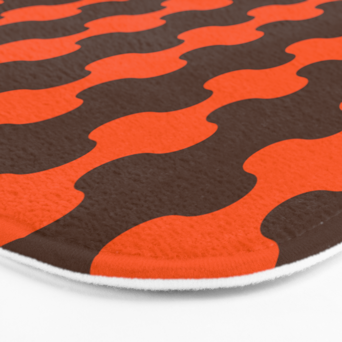 Retro Ogee A-Go-Go Vertical Stripes Pop Pattern in 70s Orange and Dark Brown Bath Mat Gallery Image 3