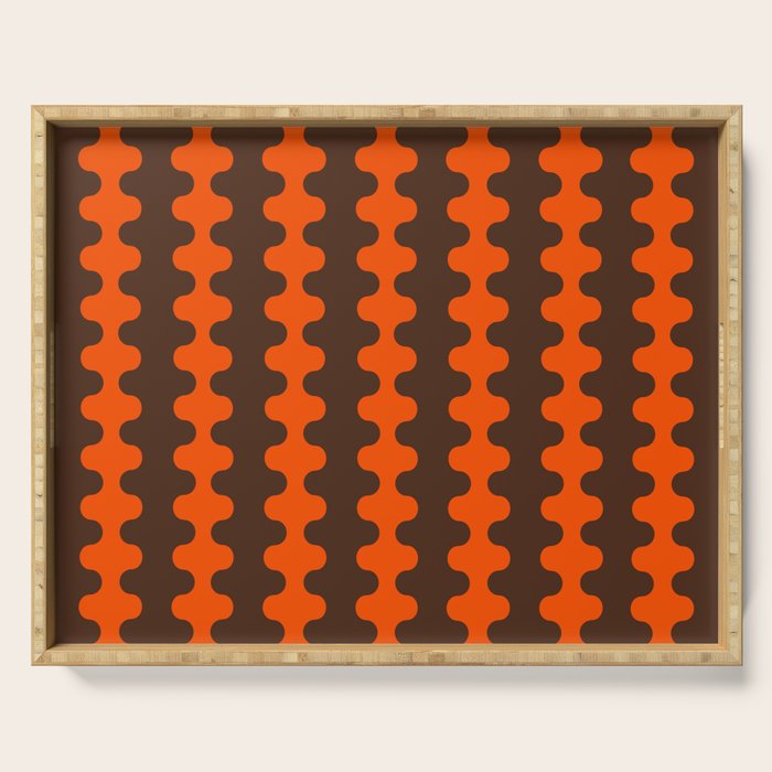Retro Ogee A-Go-Go Vertical Stripes Pop Pattern in 70s Orange and Dark Brown Serving Tray Gallery Image 1