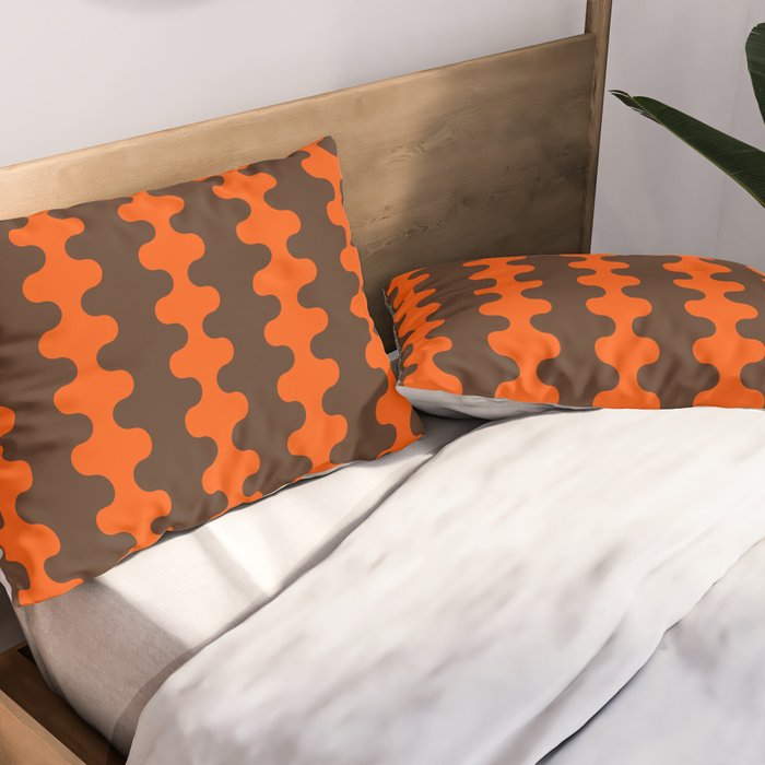Retro Ogee A-Go-Go Vertical Stripes Pop Pattern in 70s Orange and Dark Brown Pillow Sham Gallery Image 2