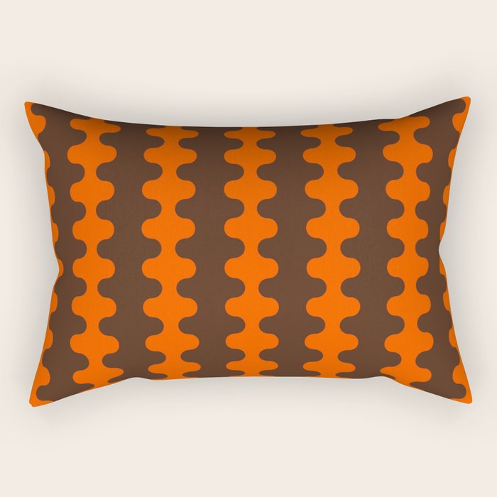 Retro Ogee A-Go-Go Vertical Stripes Pop Pattern in 70s Orange and Dark Brown Rectangular Pillow Gallery Image 2
