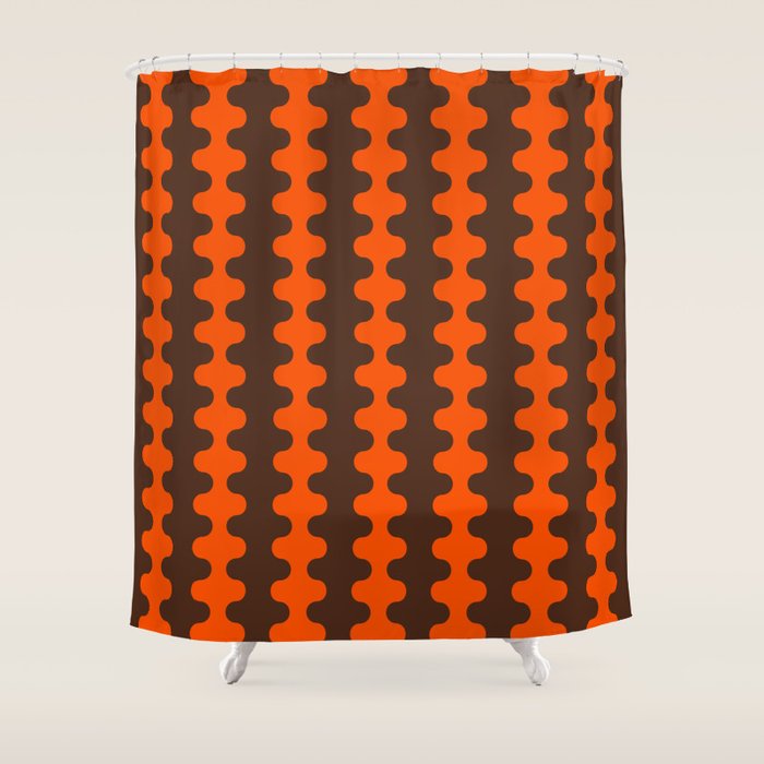 Retro Ogee A-Go-Go Vertical Stripes Pop Pattern in 70s Orange and Dark Brown Shower Curtain Gallery Image 1