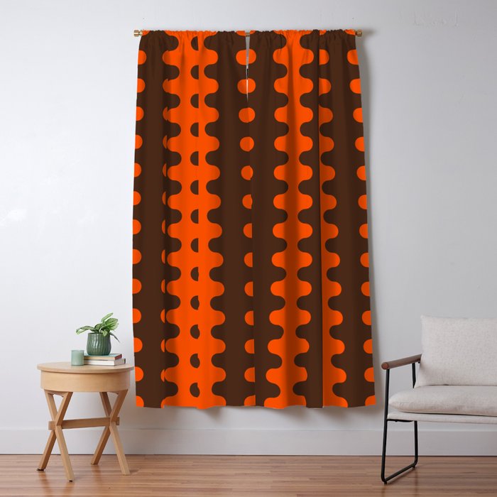Retro Ogee A-Go-Go Vertical Stripes Pop Pattern in 70s Orange and Dark Brown Window Curtain Gallery Image 1
