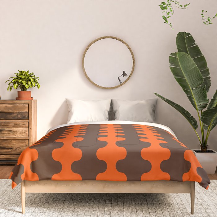 Retro Ogee A-Go-Go Vertical Stripes Pop Pattern in 70s Orange and Dark Brown Comforter Gallery Image 3