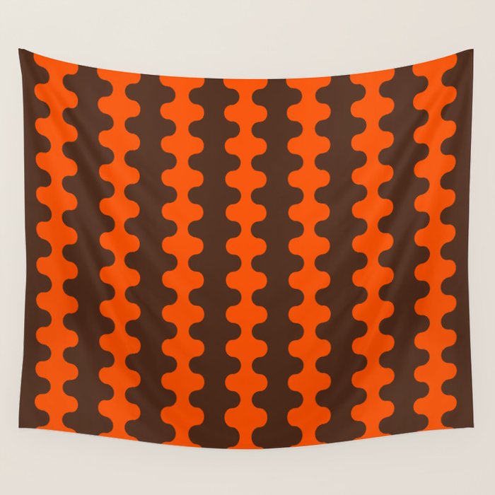 Retro Ogee A-Go-Go Vertical Stripes Pop Pattern in 70s Orange and Dark Brown Wall Tapestry Gallery Image 4