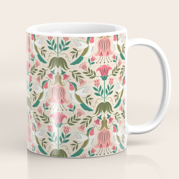 Hummingbirds - Green and Pink Coffee Mug Gallery Image 1