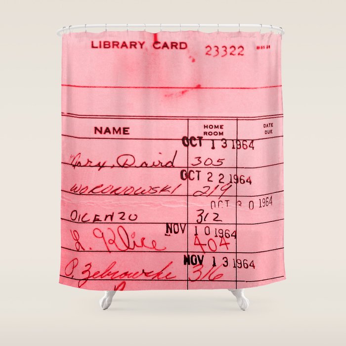 Library Card 23322 Pink Shower Curtain Gallery Image 1