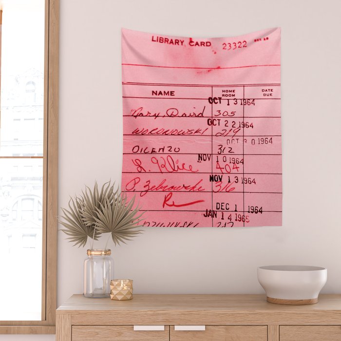 Library Card 23322 Pink Wall Tapestry Gallery Image 2