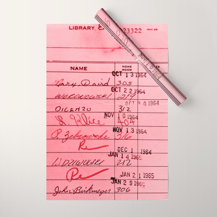 Library Card 23322 Pink Wrapping Paper Gallery Image 1