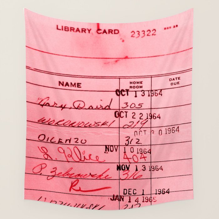 Library Card 23322 Pink Wall Tapestry Gallery Image 1