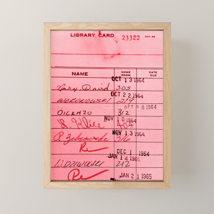 Library Card 23322 Pink Mini Art Print Gallery Image 1