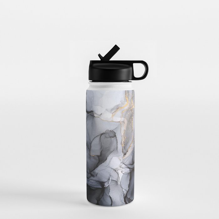 Calm but Dramatic Light Monochromatic Black & Grey Abstract Water Bottle Gallery Image 1