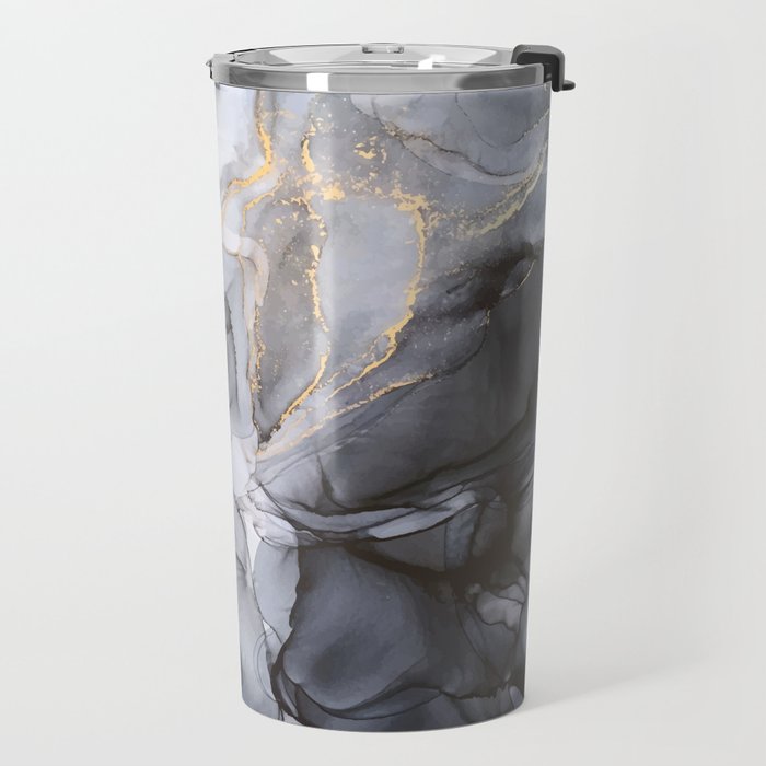 Calm but Dramatic Light Monochromatic Black & Grey Abstract Travel Mug Gallery Image 2