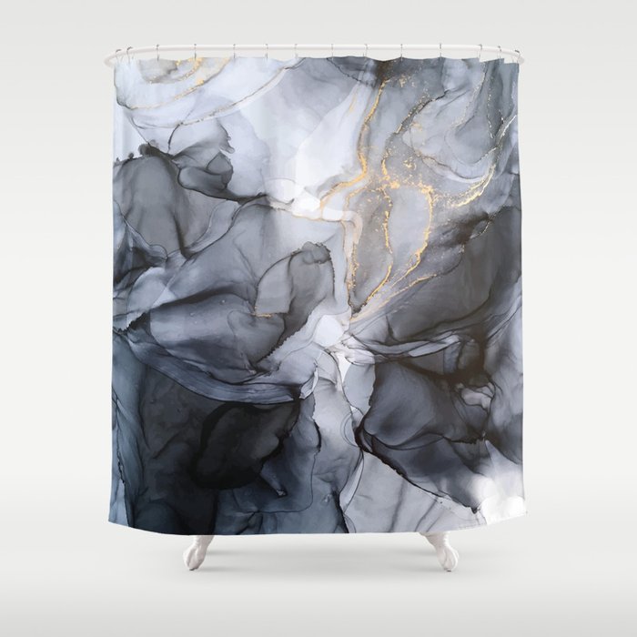 Calm but Dramatic Light Monochromatic Black & Grey Abstract Shower Curtain Gallery Image 1