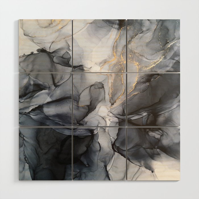 Calm but Dramatic Light Monochromatic Black & Grey Abstract Wood Wall Art Gallery Image 1