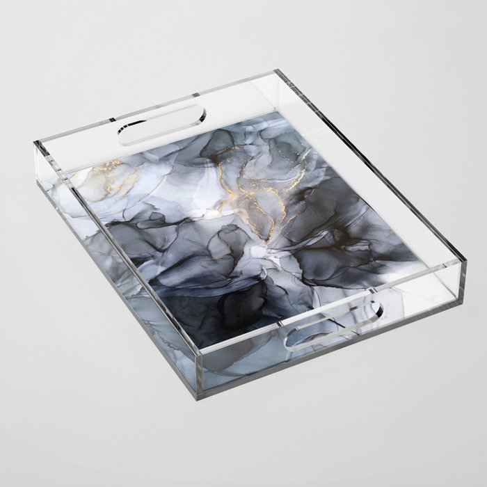 Calm but Dramatic Light Monochromatic Black & Grey Abstract Acrylic Tray Gallery Image 1