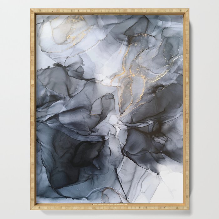 Calm but Dramatic Light Monochromatic Black & Grey Abstract Serving Tray Gallery Image 1