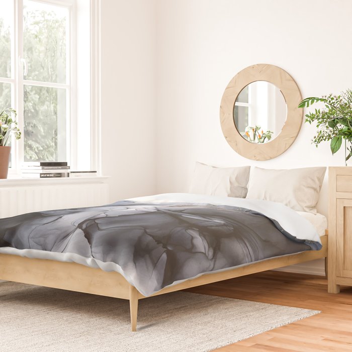 Calm but Dramatic Light Monochromatic Black & Grey Abstract Duvet Cover Gallery Image 2