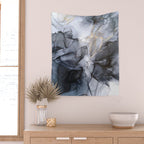 Calm but Dramatic Light Monochromatic Black & Grey Abstract Wall Tapestry Gallery Image 2