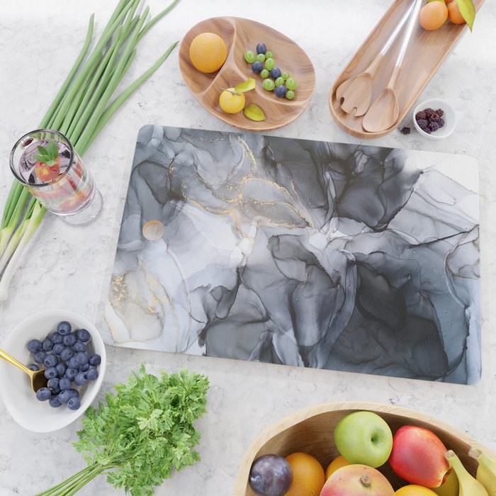 Calm but Dramatic Light Monochromatic Black & Grey Abstract Cutting Board Gallery Image 2