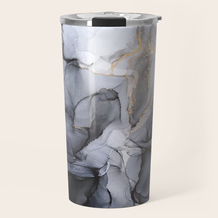 Calm but Dramatic Light Monochromatic Black & Grey Abstract Travel Mug Gallery Image 1