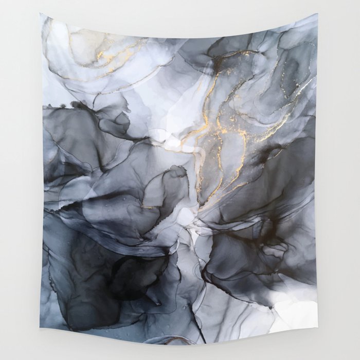 Calm but Dramatic Light Monochromatic Black & Grey Abstract Wall Tapestry Gallery Image 4