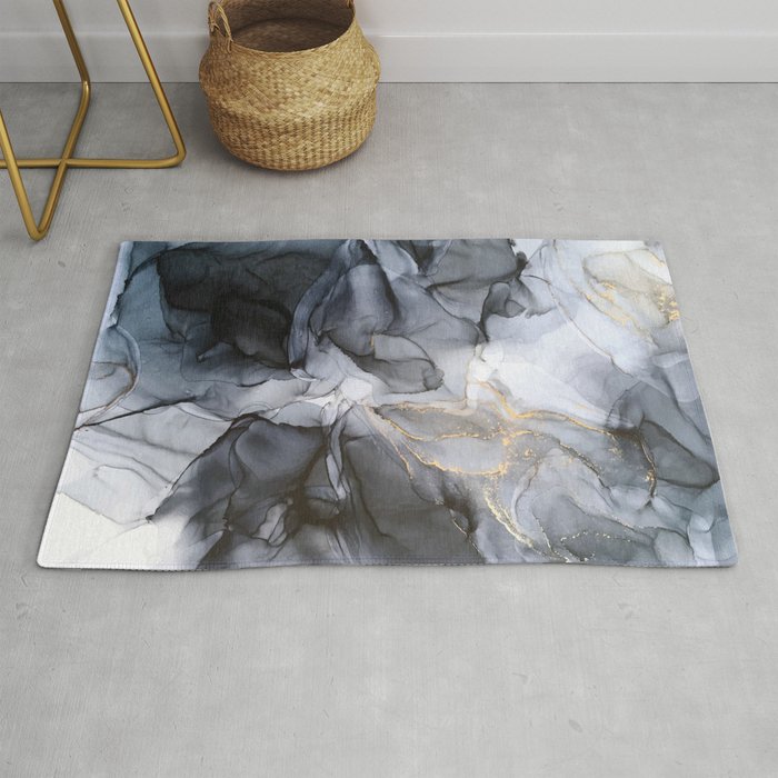 Calm but Dramatic Light Monochromatic Black & Grey Abstract Rug Gallery Image 1