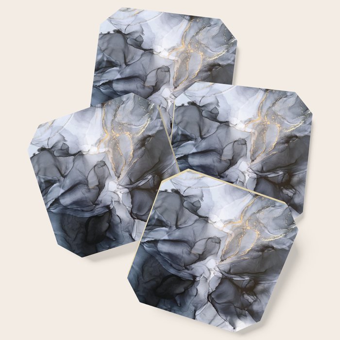 Calm but Dramatic Light Monochromatic Black & Grey Abstract Coaster Gallery Image 1