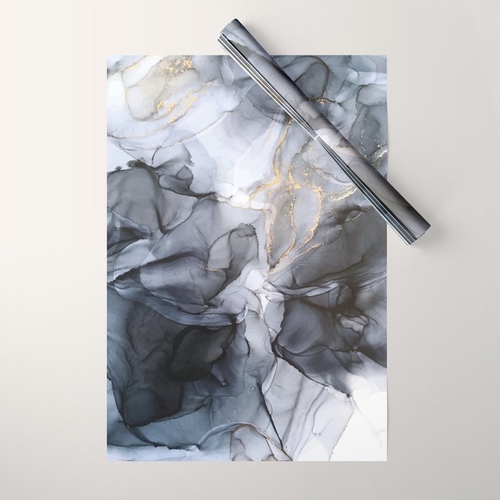 Calm but Dramatic Light Monochromatic Black & Grey Abstract Wrapping Paper Gallery Image 1