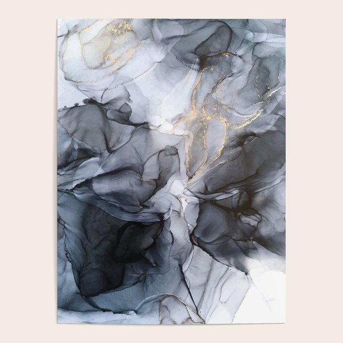 Calm but Dramatic Light Monochromatic Black & Grey Abstract Poster Gallery Image 4